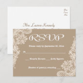 Invitation Carte Postale Dentelle florale RSVP Brown et blanche Tan (Devant / Derrière)