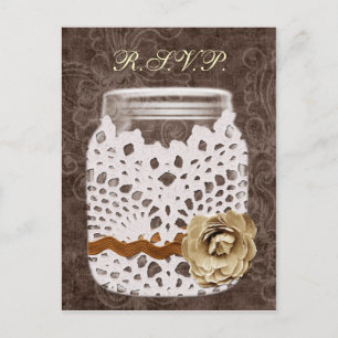 Invitation Carte Postale Dentelle rustique enveloppé Mason Jar Mariage