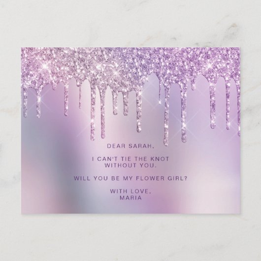 Invitation Carte Postale Des gouttes de parties scintillant violette, tu se (Dos)