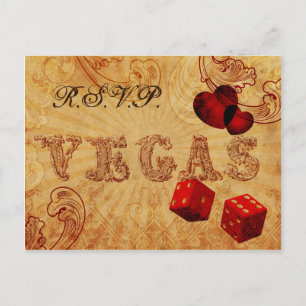 Invitation Carte Postale dés rouges Vintage Vegas mariage rsvp