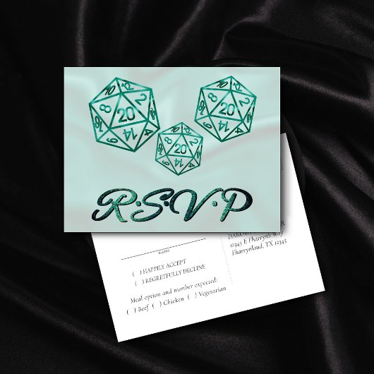 Invitation Carte Postale Dés RPG | Emerald Tabletop PnP Gamer Entree RSVP