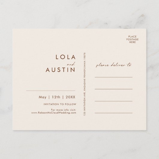 Invitation Carte Postale Désert simple | Blanc Naturel Enregistrer La Date  (Dos)