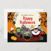 Invitation Carte Postale Dessin amusant Halloween monster costume groupe de (Devant / Derrière)