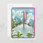 Invitation Carte Postale Dessin de paysage de ski (Devant / Derrière)