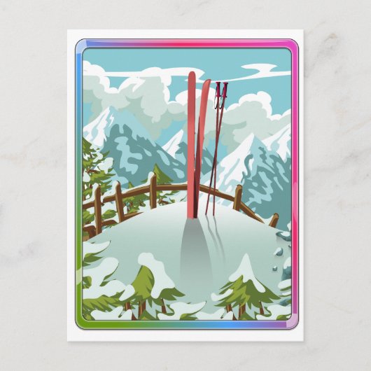 Invitation Carte Postale Dessin de paysage de ski (Devant)