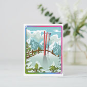 Invitation Carte Postale Dessin de paysage de ski (Debout devant)