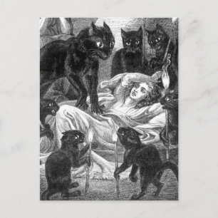 Invitation Carte Postale Dessin du chat noir rétro