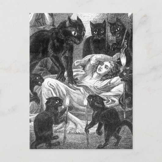 Invitation Carte Postale Dessin du chat noir rétro (Devant)