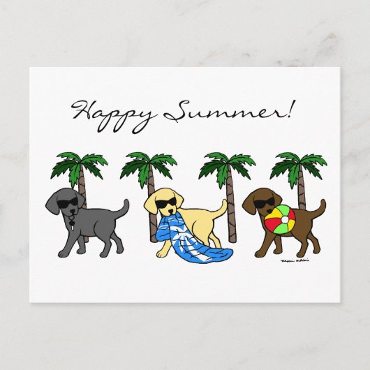 Invitation Carte Postale Dessin du cool Labradors Beach Party (Devant)