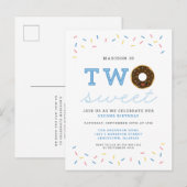 Invitation Carte Postale Deux beignets doux et des arroses bleu 2e annivers (Devant / Derrière)