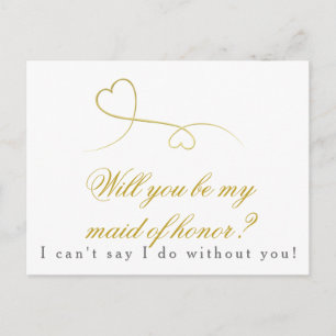 Invitation Carte Postale Deux Coeurs d'or Soyez ma servante d'honneur Mar