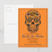 Invitation Carte Postale Dia De Los Muertos Sugar Skull Party (Devant / Derrière)