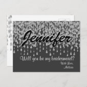 Invitation Carte Postale  | Diamants argentés (Devant / Derrière)