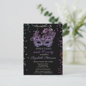Invitation Carte Postale Diamants de violet mascarade, Douce masque 16 (Debout devant)
