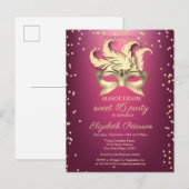 Invitation Carte Postale Diamants d'or masqué, Masque, Purple Sweet 16 (Devant / Derrière)