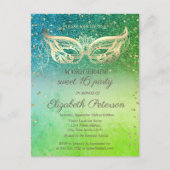 Invitation Carte Postale Diamants masqués Vert Parties scintillant douce 16 (Devant)