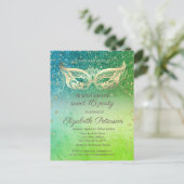 Invitation Carte Postale Diamants masqués Vert Parties scintillant douce 16 (Debout devant)