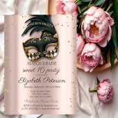 Invitation Carte Postale Diamants Rose Or Black Masquerade Sweet 16