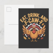 Invitation Carte Postale Dinde drôle mange boit et F-Caw-F Cawing   (Devant / Derrière)