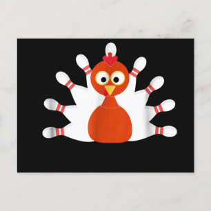 Invitation Carte Postale dinde sportive et bowling -  thanksgiving