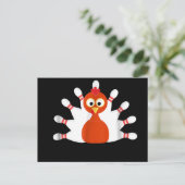 Invitation Carte Postale dinde sportive et quilles -  thanksgiving (Debout devant)