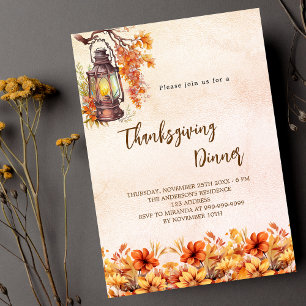 Invitation Carte Postale Dîner d'action de grâces fleurs orange tombent vin