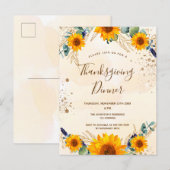 Invitation Carte Postale Dîner d'action de grâces tournesols chute d'eucaly (Devant / Derrière)