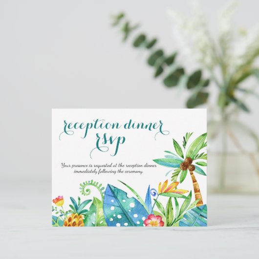 Invitation Carte Postale Dîner de mariage tropical Choix de repas RSVP (Debout devant)