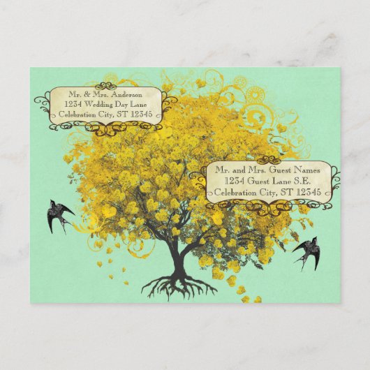 Invitation Carte Postale Dîner de répétition Arbre de feuilles de coeur de (Dos)