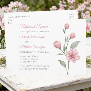 Invitation Carte Postale Dîner de répétition de mariage élégant floral rose