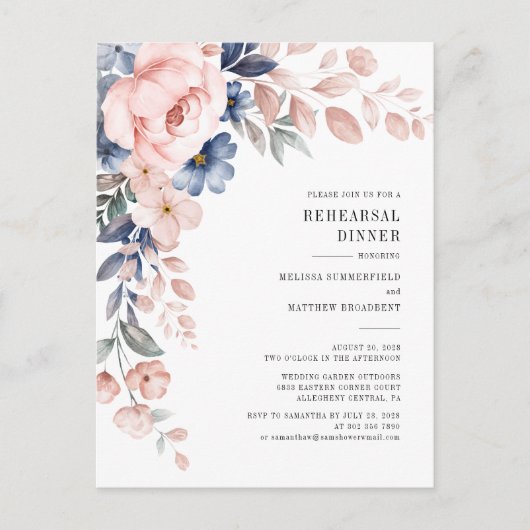 Invitation Carte Postale Dîner de répétition Floral Botanical Rose Fleurs (Devant)