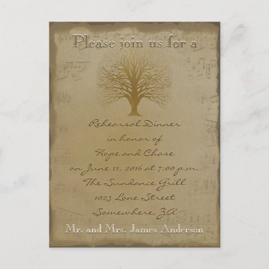 Invitation Carte Postale Dîner de répétition Golden Oak Tree (Devant)