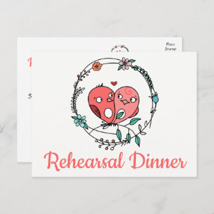 Invitation Carte Postale Dîner de répétition Mariage Floral Rose Lovebirds 