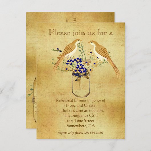 Invitation Carte Postale Dîner de répétition Mason Jar Wild Flower Insépara (Devant / Derrière)