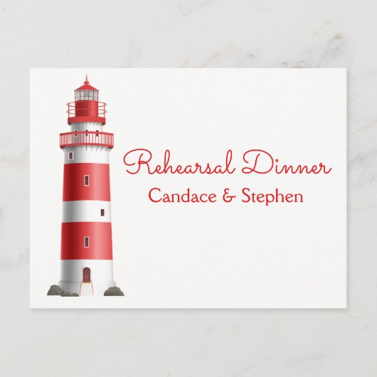 Invitation Carte Postale Dîner de répétition nautique Lighthouse Beach Mari (Devant)