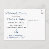 Invitation Carte Postale Dîner de répétition nautique Mariage d'Ancre bleu  (Dos)