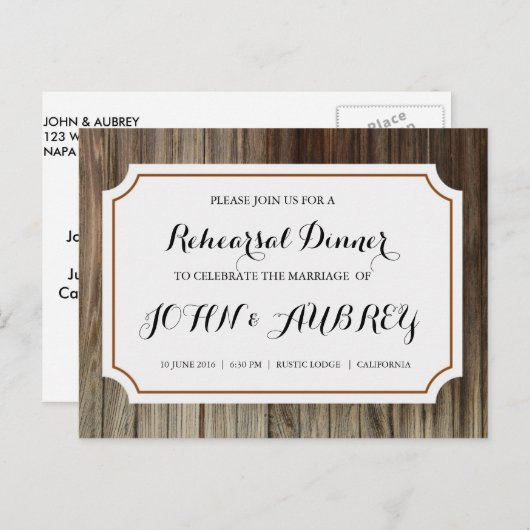Invitation Carte Postale Dîner de répétition pour Mariage campagnard rustiq (Devant / Derrière)