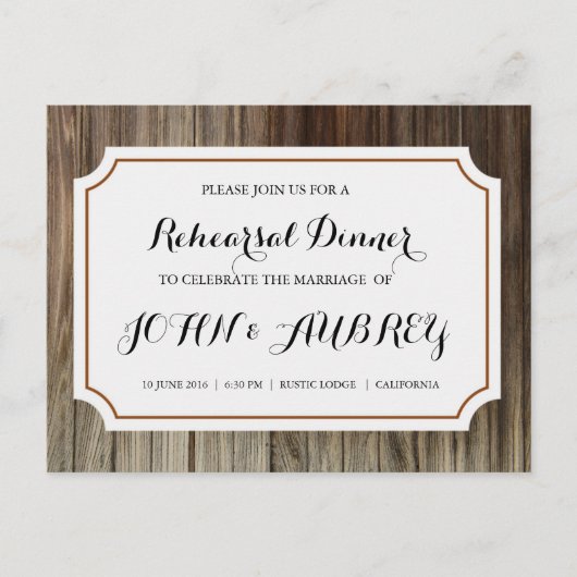 Invitation Carte Postale Dîner de répétition pour Mariage campagnard rustiq (Devant)