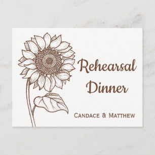 Invitation Carte Postale Dîner de répétition rustique tournesol Brown flora
