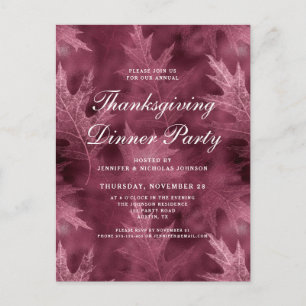 Invitation Carte Postale Dîner de Thanksgiving aux feuilles rouges d'automn