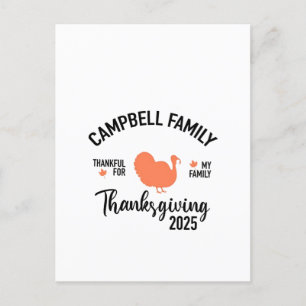 Invitation Carte Postale Dîner de Thanksgiving de la famille Crampbell 2025
