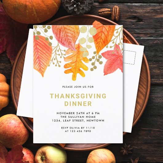 Invitation Carte Postale Dîner Simple Thankesgiving
