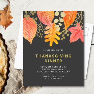 Invitation Carte Postale Dîner Thanksgiving Noir