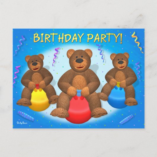 Invitation Carte Postale Dinky Bears fête d'anniversaire (Devant)