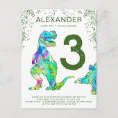 Invitation Carte Postale Dinosaur 3ème anniversaire du budget de la fête (Devant)
