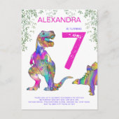 Invitation Carte Postale Dinosaur Anniversaire fête Budget rose (Devant)