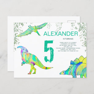 Invitation Carte Postale Dinosaur aquarelle 5ème anniversaire budget de la 