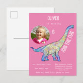 Invitation Carte Postale Dinosaur Brachiosaurus Filles Anniversaire rose Ph (Devant / Derrière)