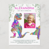 Invitation Carte Postale Dinosaur Girls 5e anniversaire Budget de la fête (Devant)