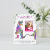 Invitation Carte Postale Dinosaur Girls 5e anniversaire Budget de la fête (Debout devant)